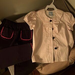 Bella bliss pant set navy cord red polka dot